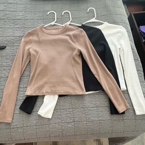 Abercrombie & Fitch Long Sleeve Tops - Cream, Black, White